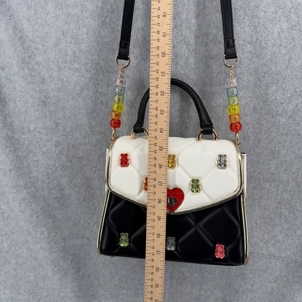 Betsey Johnson Gummy Bear Quilted Satchel Crossbody Bag Black White Rainbow Hear - Picture 11 of 13